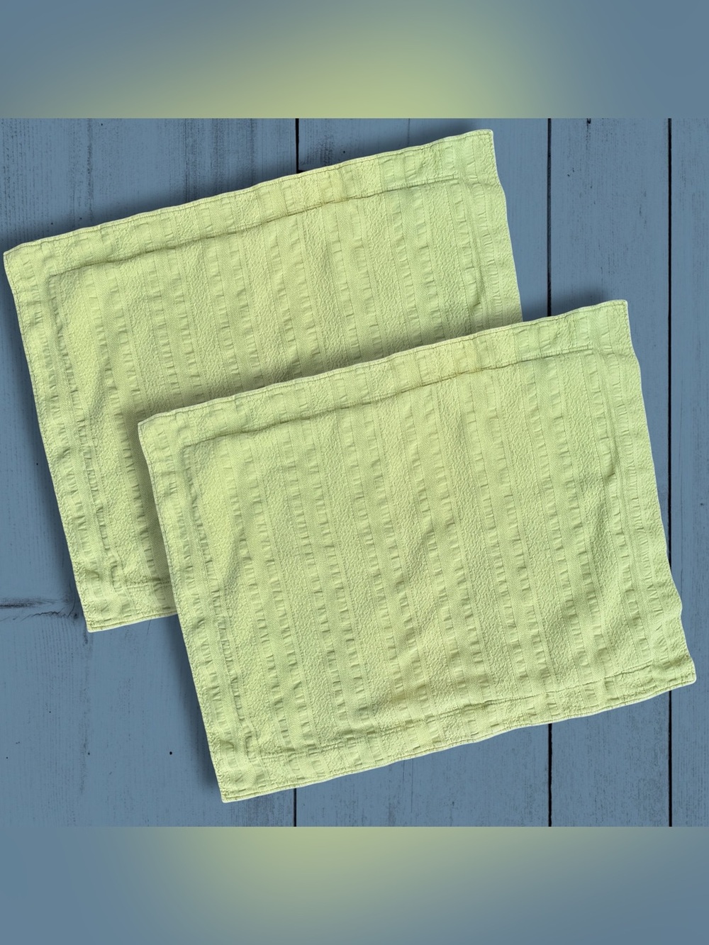 LL Bean Standard 24” X 31” Pillow Shams Textured Stripes Green 100% Cotton